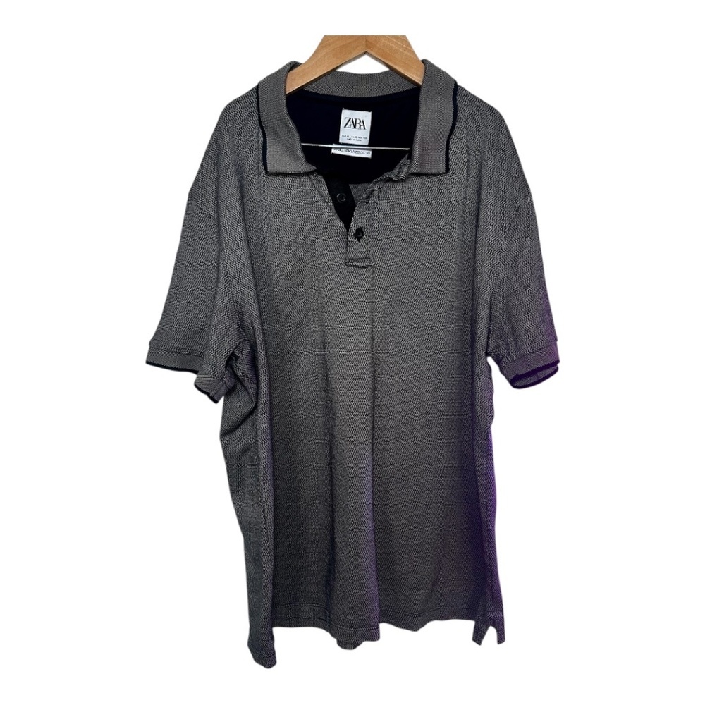Zara Mens 1/4 Button Down Collar T-Shirt, Black, Grey, Size XL